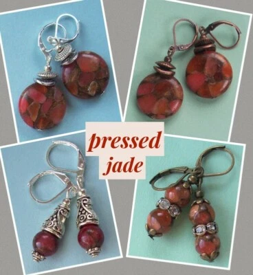 pressed ORANGE JADE drop earrings handcrafted CHOOSE - Image 1 of 4