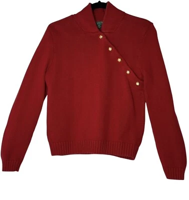 Suéter Tejido Ralph Lauren De Colección Para Mujer Grande Rojo Henley Y2K Top Dinero Antiguo Foto 1 de 4
