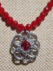 Hand-Made Chain Maille Pendant on Faceted Red Jade Beaded Necklace