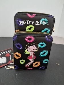 Betty Boop Purse & wallet with Over Shoulder Strap 3 Compartment Classic W/Lips - Picture 1 of 4