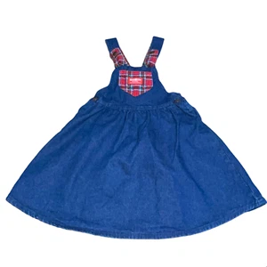 Vestido de Jean Jumper Vintage Oshkosh Niñas Talla 6 Vaquero Rojo a Cuadros Arco Floral Hecho en EE. UU. - Imagen 1 de 8