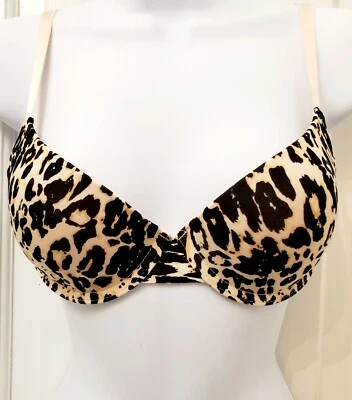 Sujetador push up chino de lavandería 34B estampado de leopardo animal acolchado con aros Foto 1 de 4