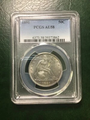 1891 50c Liberty Seated Half Dollar Gorgeous Pristine Gem PCGS AU58 - Image 1 of 3