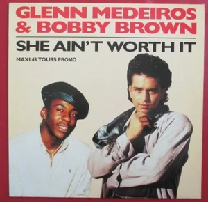 GLENN MEDEIROS & BOBBY BROWN - RARE FRANCE PROMO 12" (MAXI) "SHE AIN'T WORTH IT" - Picture 1 of 2