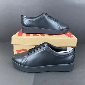 FitFlop Leather Rally Sneakers, All Black, Women's Size 6 X22090-040 $110 MSRP - Picture 1 of 6