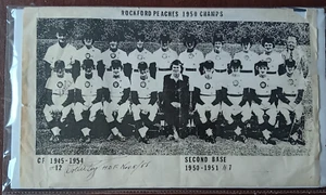 AAGPBL Dottie Kamenshek SELTEN authentisches handsigniertes Rockford Peaches Team Poster - Bild 1 von 5