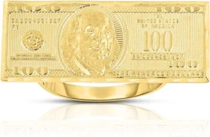 Anillo Floreo de oro amarillo de 10k billete de cien dólares Benjamin Franklin - Imagen 1 de 3