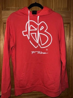 Sudadera con Capucha Pullover de Vellón Rojo FUBU Para Hombres Talla Mediana (38-40) Sudadera con Capucha Años 90 Foto 1 de 4