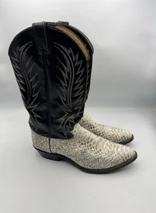 Justin Basics weiß Schlangenleder schwarz Leder Stiefel Herren Größe 11D spitz zulaufend - Bild 1 von 14