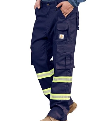 Mens Fire Resistant High Visibility Cargo Pants Navy Blue Flex Fit 46x30 NEW - Image 1 of 4
