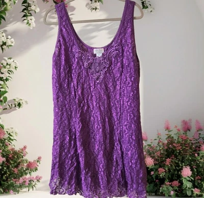 Lencería de encaje transparente púrpura vintage camisola top coqueta hada romántica talla 3X Foto 1 de 4