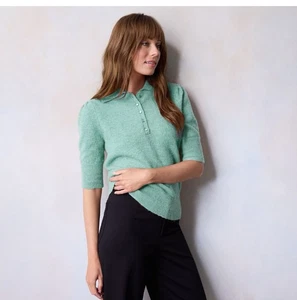 Suéter Polo Henley Manga Corta Lauren Conrad Cuello Verde Menta Talla Mediana - Imagen 1 de 7