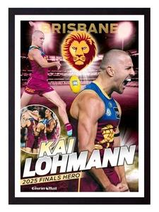Framed 2025 Brisbane Lions AFL Premiers Football Poster - Kai Lohmann 84 x 59cm - Picture 1 of 3