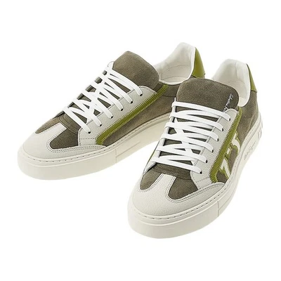 Salvatore Ferragamo 男式 Gancini 标志补丁运动鞋 BORG5 OLIVO BUS 53766887 — 第 1/4 张图片