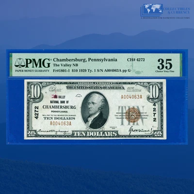 1929 $10 Valley National Bank CHAMBERSBURG, PA, Charter #4272, PMG VF 35 - Image 1 of 3