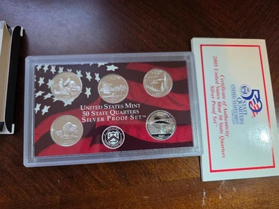 2005 S SILVER Proof Set Quarters CA MN OR KS WV w/ COA | U.S. Mint 50 State Qtrs - Image 1 of 4