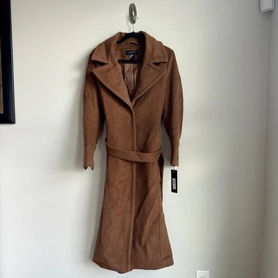 Donna Karan New York Coat Womens 10 Camel Wool Blend Belted Wrap Long NWT - Image 1 of 4