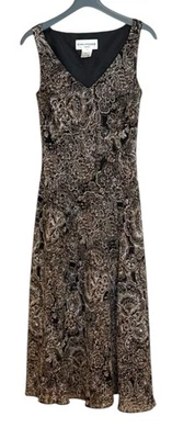 Vestido midi Evan Picone para mujer sin mangas de cachemira marrón floral talla pequeña Foto 1 de 4