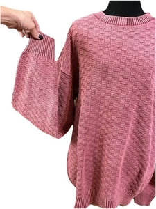 VTG 90s Cable Knit Sweater Fisherman Oversized Large Pink Ribbed Sun Bleached - Picture 1 of 8