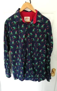 Joe Browns Size M Christmas Tree Shirt Xmas Mens Navy Blue Red Long Sleeve Party - Picture 1 of 8