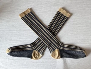 Antique Stripe Socks Blue Ecru & Navy Pinstripe Knit Socks - Picture 1 of 14