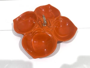 Vintage California Pottery Orange 4 Part Snack Dish Caddy 60s Leaf Serving Bowl - Picture 1 of 6