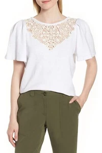Nordstrom Signature Lace Yoke Women's Top Sz. Large (white) 151990 - Picture 1 of 2
