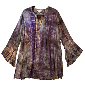Umgee Tunika Top Gr. XL grau lila gold Batik hauchdünn knitterig Boho Festival - Bild 1 von 16