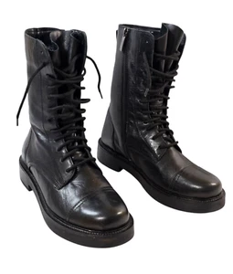 Steve Madden Womens Black Leather Upper Dawsyn Combat Boots Lace Up Side Zip 8M - Picture 1 of 12