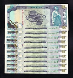 F.C. PARAGUAY , LOTE 10 UNIDADES 50000 GUARANIES 2005 , S/C- ( AUNC ) , P.225A . - Imagen 1 de 2
