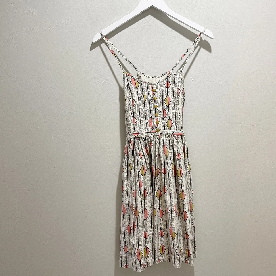 LAUREN MOFFATT Mujer Marfil Negro Rojo Estampado Geométrico Solero Algodón Talla 0 Foto 1 de 4