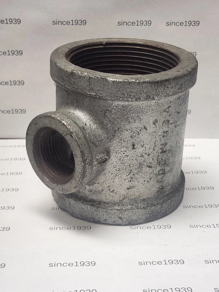 2-1/2" x 2-1/2" x 1" Galvanized Reducing Tee, Malleable - Image 1 of 1