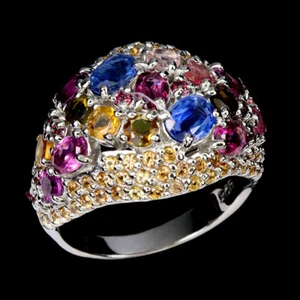 925 Anello Argento Sterling Ovale Cianite Zaffiro Tormalina Gemma Gioielli Size - Foto 1 di 13
