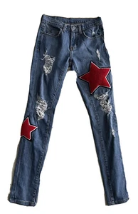 Carmar Size 24 Jeans Inseam 30" Skinny Cotton Spandex Pocket Zip Star #610 - Picture 1 of 7