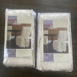 Armless Dining Chair Slipcover Up To 42” High Ivory Off White Classic Home Set 2 - Picture 1 of 7