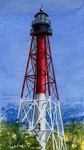 Faro de río torcido carrabelle Florida enmarañado acuarela estampados artísticos - Imagen 1 de 1