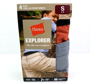 Hanes Explorer Boys Size S 6-8 Long Leg Made Tough Boxer Briefs Underwear 4 Pack - Picture 1 of 6