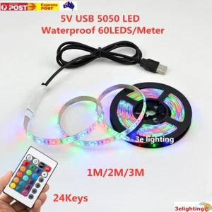 1M 2M 3M USB RGB 5050 LED Strip Light 5V TV Back Lamp Colour Changing Waterproof - Picture 1 of 8