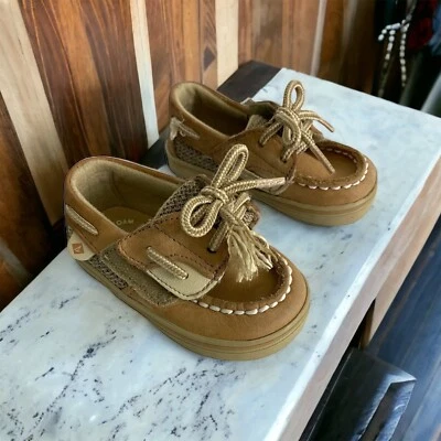 Sperry Baby Toddler Shoes Size 2M 2 Months  Boat Shoes Brown Slip On Hook & Loop - Image 1 of 4