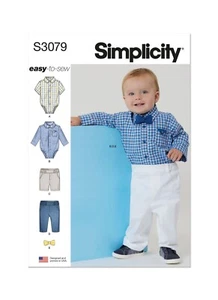 SIMPLICITY 3079 BABIES' BODYSUIT SHORTS PANTS Sewing Pattern Sizes XS-L EASY - Picture 1 of 8