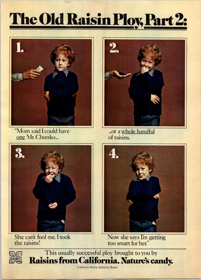 PRINT AD 1976 Raisins from California Old Raisin Ploy Part 2 Trick Your Kids - Image 1 of 1