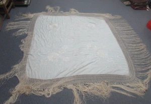 Antique Chinese Phoenix Piano Shawl Hand Embroidered Silk 50" x 50", 19" Macrame - Picture 1 of 12