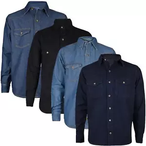 Mens Denim Shirt 100% Cotton Pocket Long Sleeve Casual Button Down Shirt Top - Picture 1 of 37