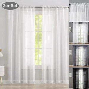 2er Set Vorhang Gardinen Stores Modern Transparent Voile Vorhänge Dekoschal DE - Bild 1 von 15