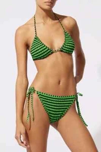 Costume da bagno bikini all'uncinetto solido e a righe nero e parrocchetto XS nuovo - Foto 1 di 2