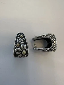 Sterling and 18k Ann King Daisy Heavy Reversible Hoop Earrings - Picture 1 of 7