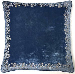 Anke Drechsel Pillow JAMILA FRAME Cobalt Gold Metallic Silk Velvet Kissen Blau
