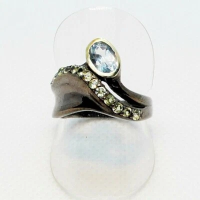 Blautopas Peridot Ring 925 Silber Black Rhodium 585 vergoldet 18,8 mm 59 - Bild 1 von 3