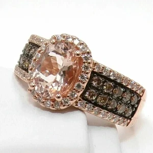 2.50 Ct Oval Lab Created Morganite & Chocolate Diamond Ring 14K Rose Gold Plated - Picture 1 of 5