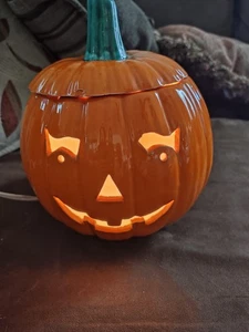 " Orange Ceramic Jack-o'-Lantern – Pumpkin Halloween Decor Tested And Works 9" - Picture 1 of 10